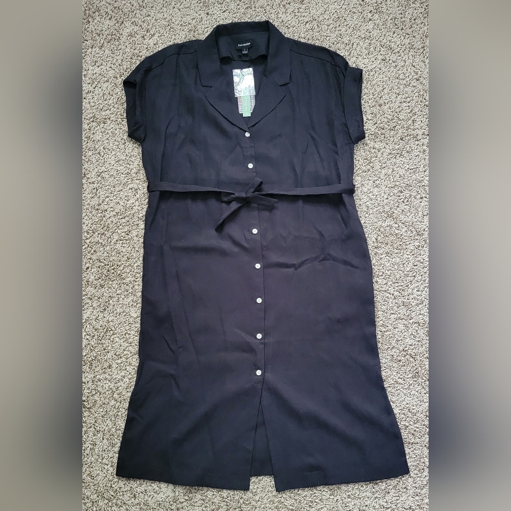 Frank And Oak Shirt Dress Black Tie Button Up Collared Tencel Size Small NWT
